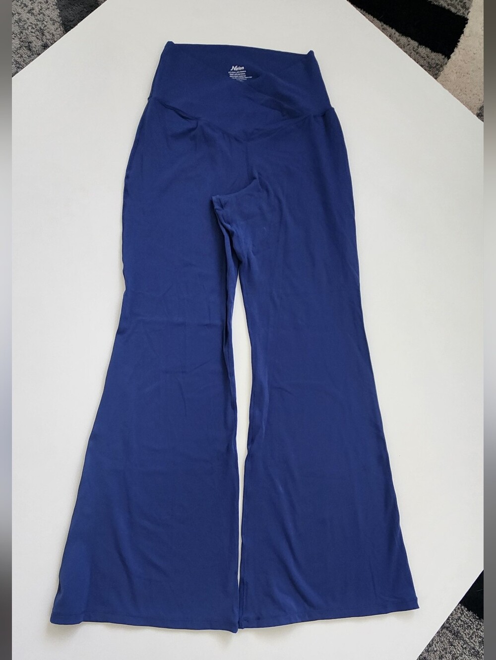 Nirlon High Waisted Crossover Flare Yoga Pants Royal Blue Small